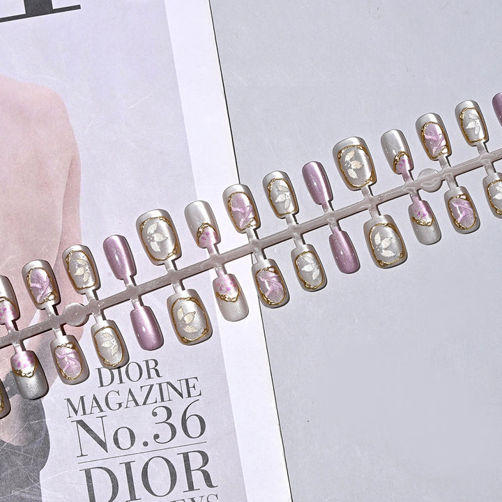 Decorative Press-On Nail Set with Floral Accents Bowlift