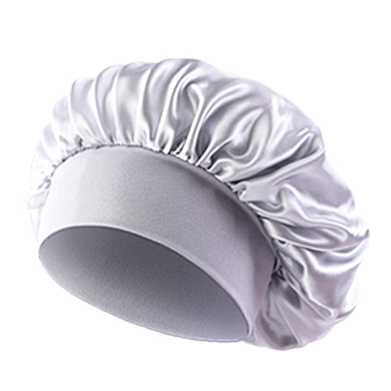 Satin sleep bonnet with wide protective elastic band Bowlift