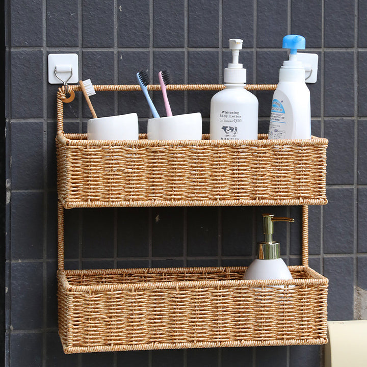 Double-Tier Woven Storage Basket with Handle Bowlift