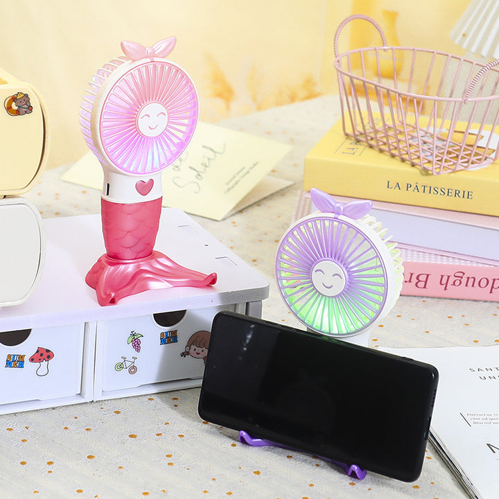 Women Portable Handheld Fan with Mermaid Design Bowlift