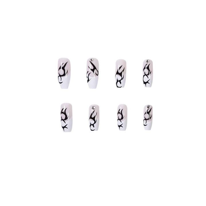 Elegant Artificial Nails with Decorative Black and Glitter Accents Bowlift