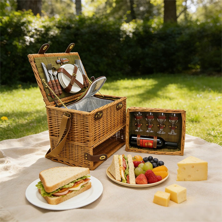 Women's picnic basket with integrated cutlery set and cooling compartment Bowlift
