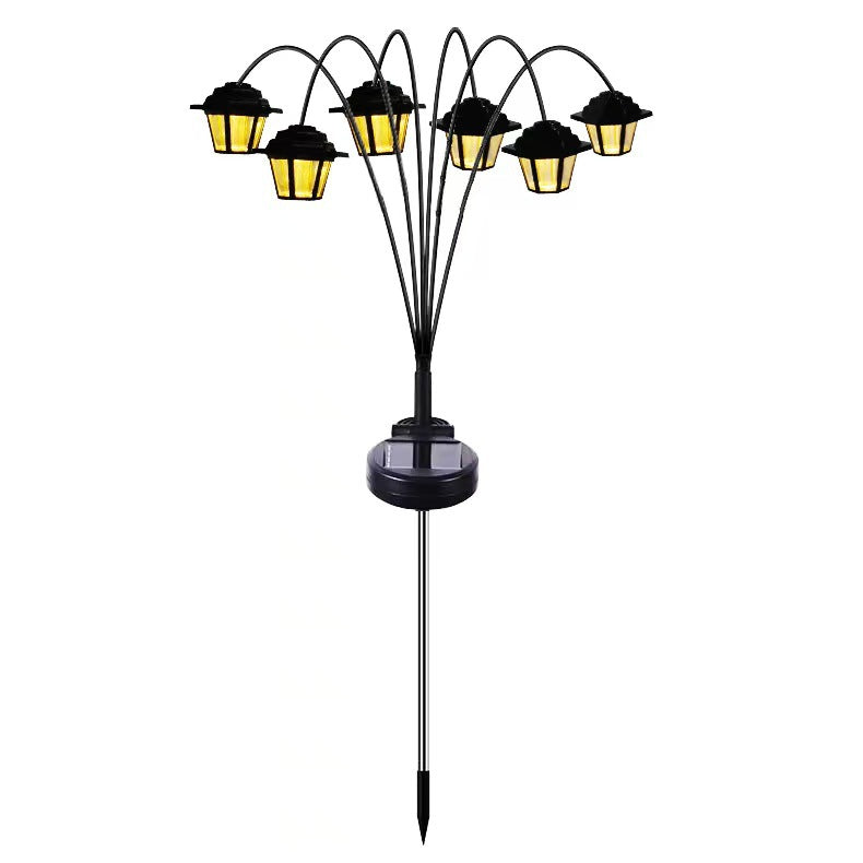 Outdoor Solar Lantern Pathway Stake Lights with Multi-Head Vintage Lamp Design Bowlift