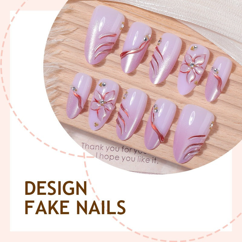 Acrylic nail set with elegant flower and glitter patterns Bowlift