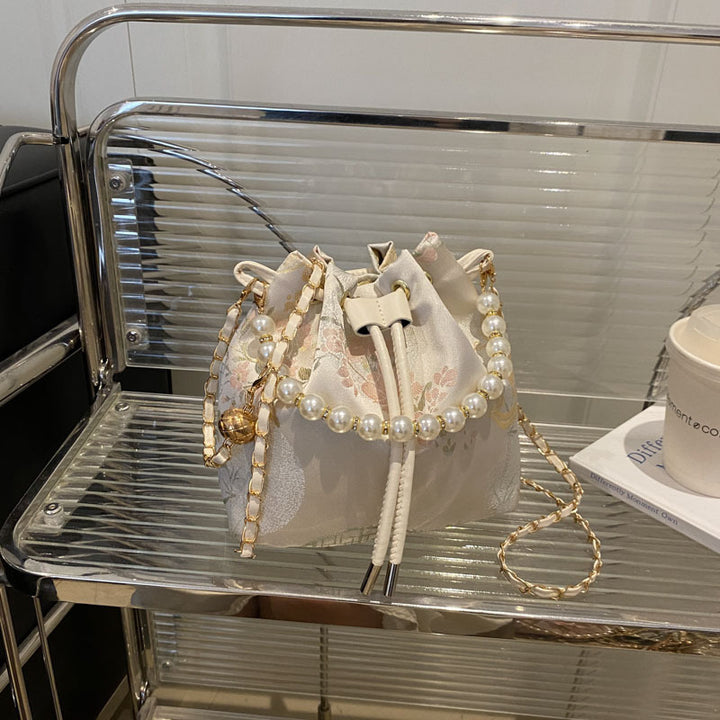Elegant Floral Print Drawstring Bucket Bag Bowlift