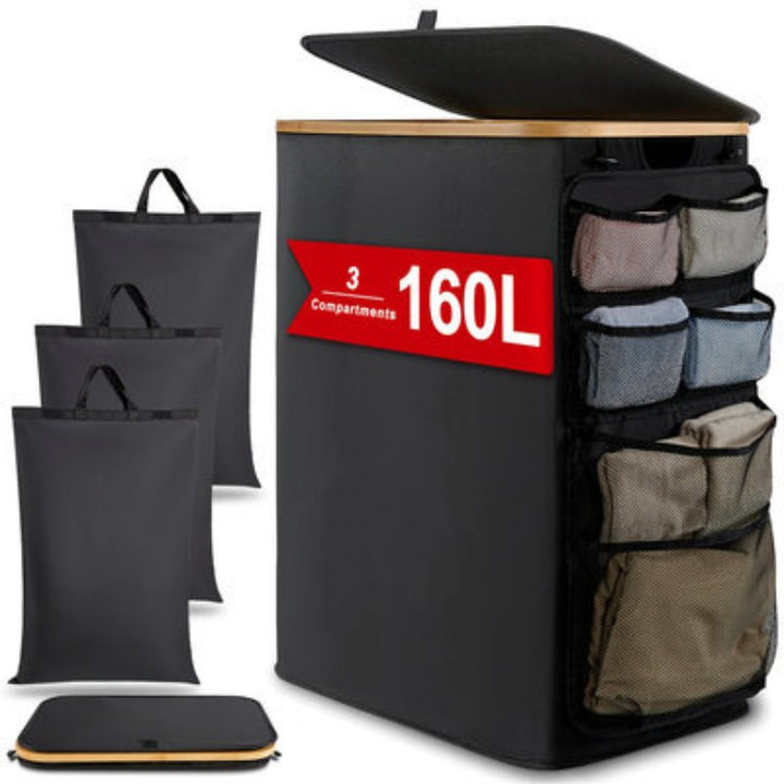 Multifunctional laundry storage box with bamboo lid Bowlift