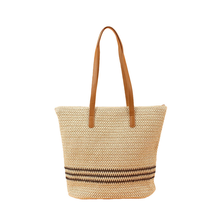 Trendy Beach Bag Made of Woven Straw with Elegant Leather Handles Bowlift