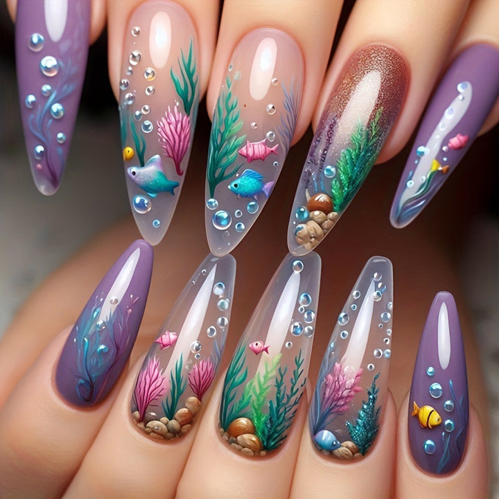 Artificial nails with maritime underwater motif Bowlift