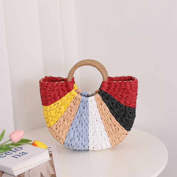 Handmade wicker bag with colorful pattern Bowlift