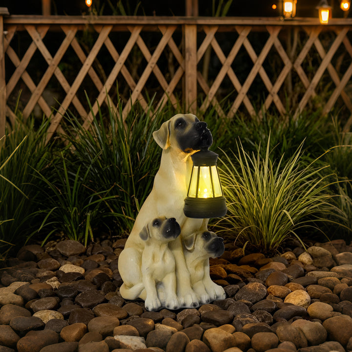 Outdoor Solar LED Lantern Boxer Dog Statue Bowlift