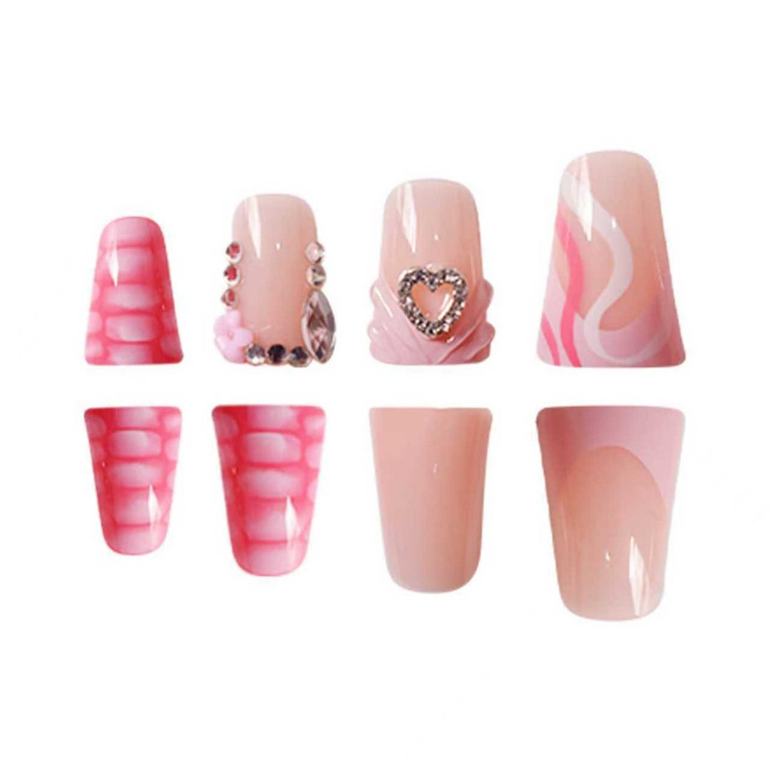 Artistic Heart-Embellished Nail Extensions Bowlift