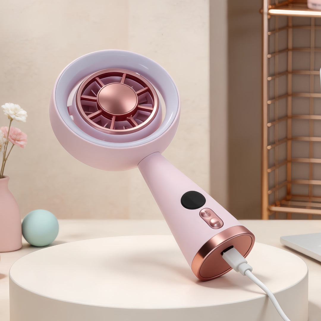 Portable hand fan with RGB LED lighting and precise temperature display Bowlift