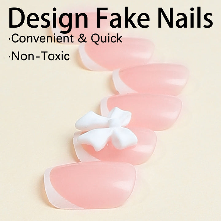 Nail set with elegant French tips and romantic floral decorations Bowlift