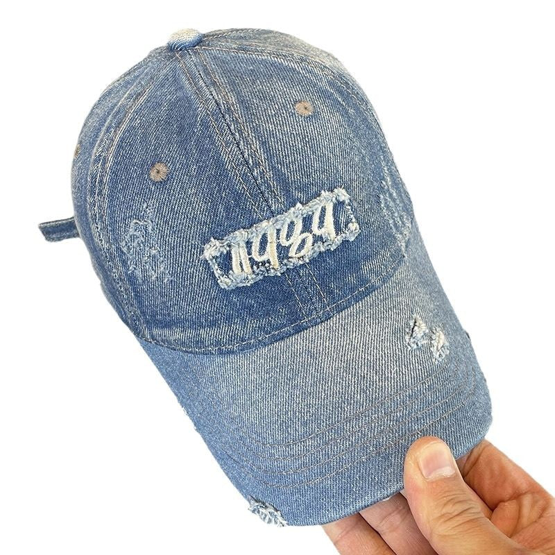 Women's Distressed Denim Baseball Cap Bowlift 1784188483