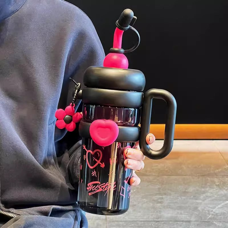 Unisex Water Bottle with Refillable Straw Bowlift