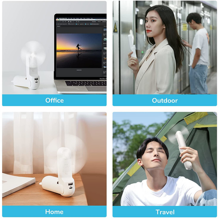 Unisex One Size Foldable Rechargeable Hand Fan with Integrated Power Bank and Dual USB Charging Ports Bowlift
