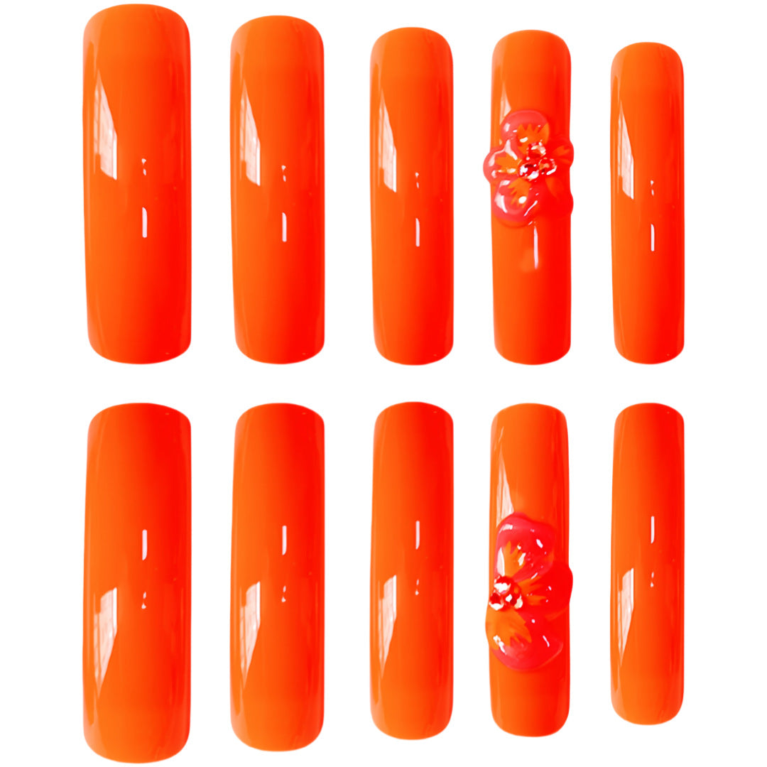 Glamorous Press-On Nail Extensions with Artistic Flower Design Bowlift