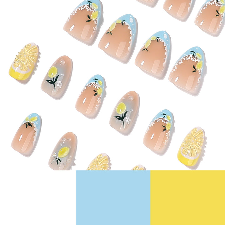 Artificial nail art with lemon and flower motifs Bowlift