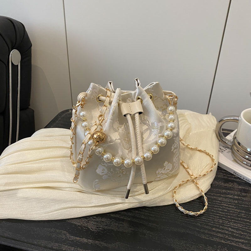 Elegant Floral Print Drawstring Bucket Bag Bowlift