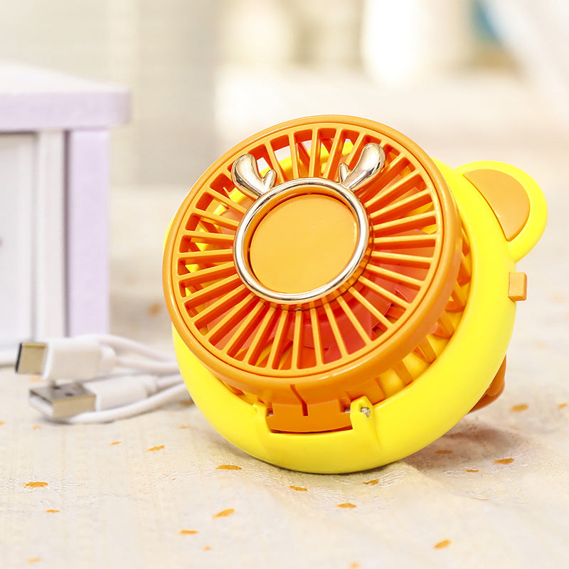 Ladies portable hand fan with integrated mirror and cute animal design Bowlift