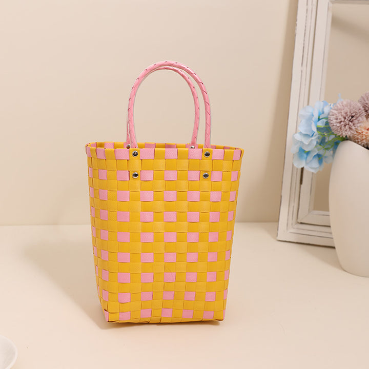 Braided Shopping Bag in Modern Checkered Pattern Bowlift