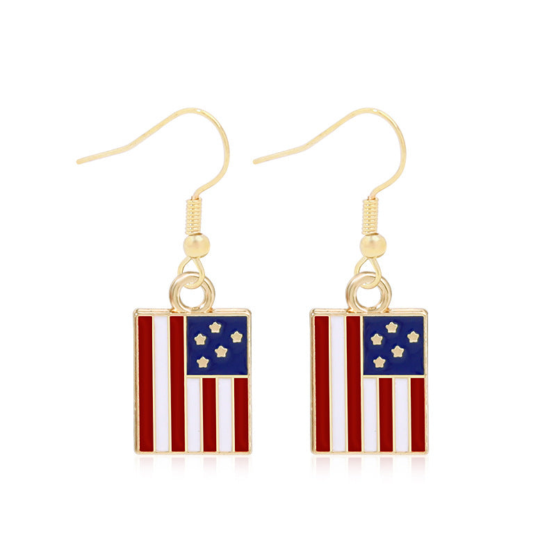 Women's star-shaped enamel earrings with USA flag motif and gold-plated fish Bowlift