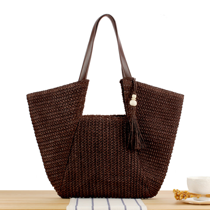 Handbag Made of Handwoven Raffia with Elegant Leather Accents Bowlift