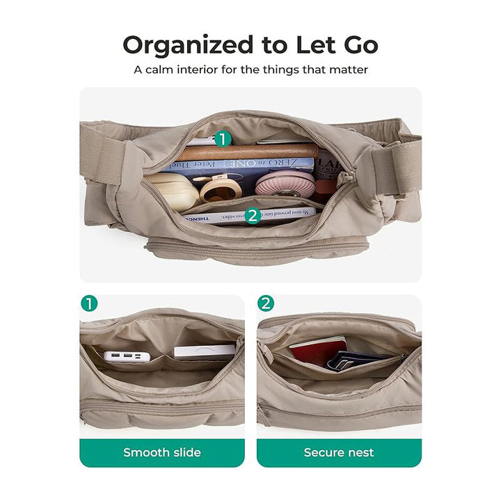 Fashionable shoulder bag with multifunctional compartments Bowlift