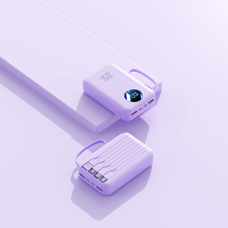 Portable power bank with integrated digital capacity display and flexible cable management Bowlift
