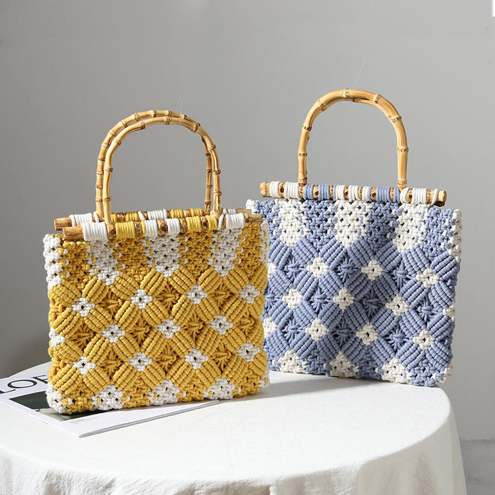 Stylish, Braided Handbag with Unique Checkered Pattern Bowlift