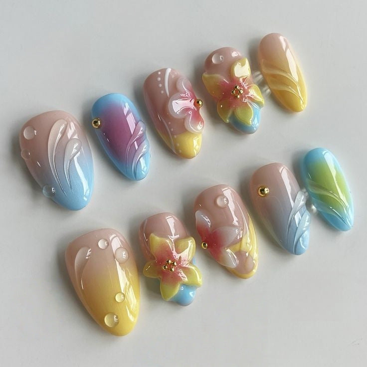 Artificial nails with floral 3D accents Bowlift