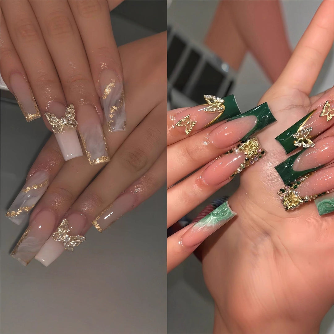 Artistic Marble Effect Press-On Nail Extensions Bowlift