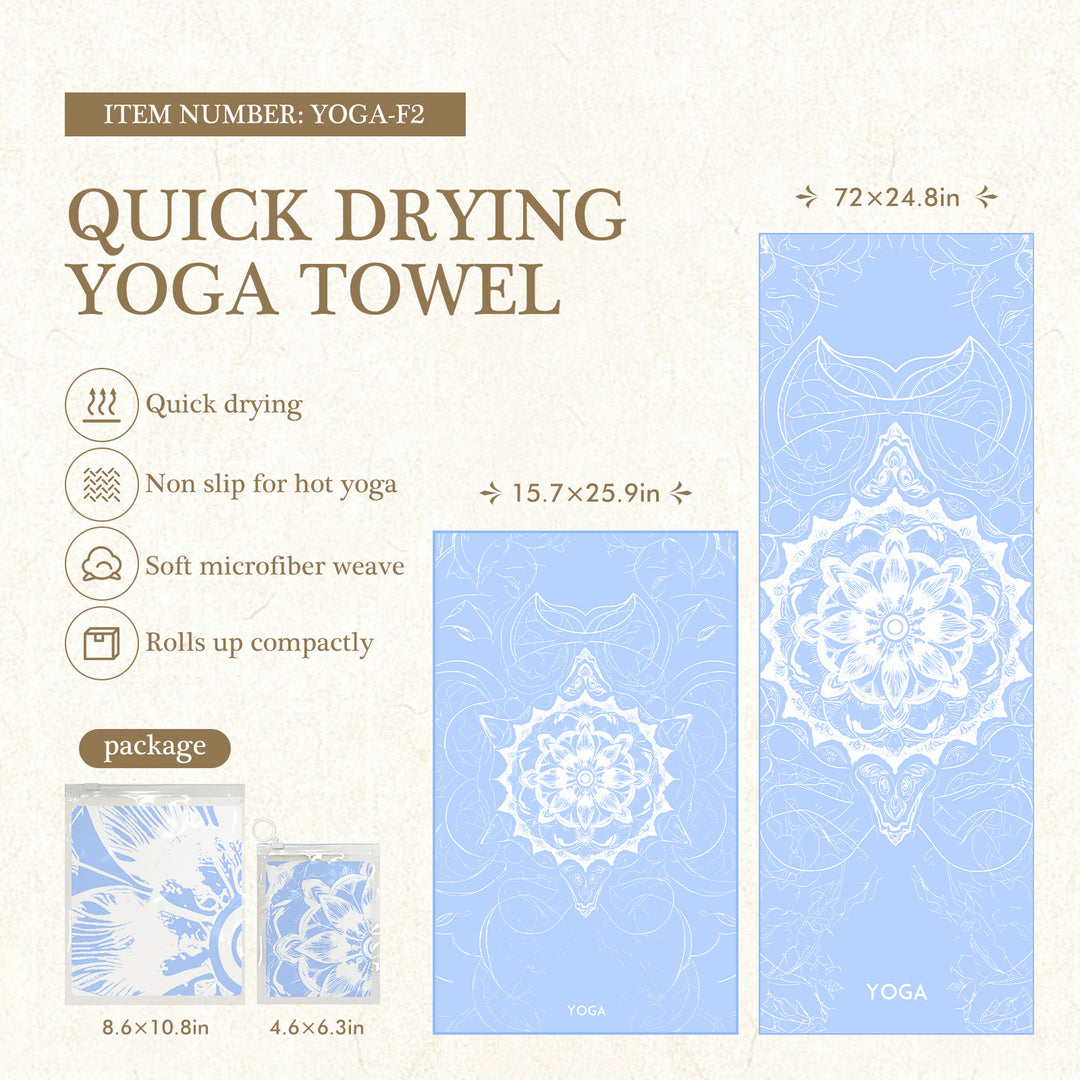 Quick-Drying Non-Slip Microfiber Yoga Towel with Mandala Grip Pattern Bowlift
