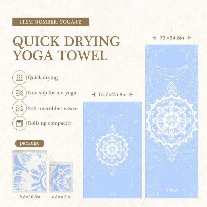 Quick-Drying Non-Slip Microfiber Yoga Towel with Mandala Grip Pattern Bowlift
