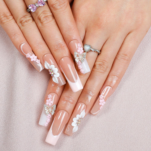 Artificial nail set with floral and extravagant 3D decorations Bowlift