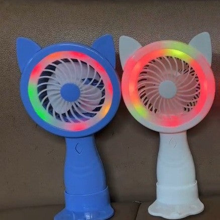 Unisex Portable Hand Fan with Creative Cat Ears and Colorful LED Lights Bowlift