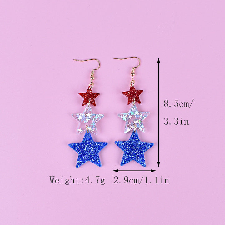 Women's nan triple star dangle glitter resin earrings with hypoallergenic hooks Bowlift