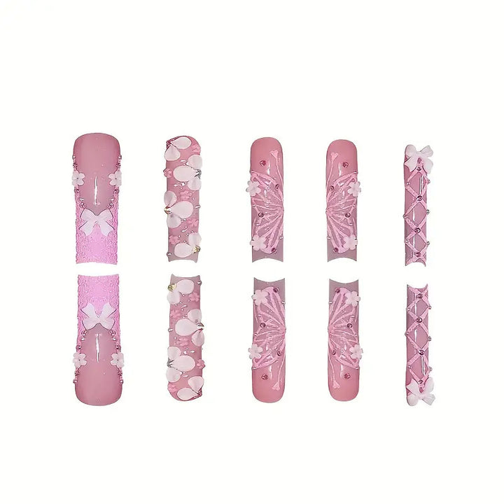 Artistic Floral Press-On Nail Design Bowlift