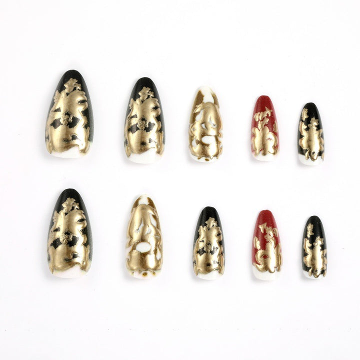 Elegant artificial nails with gold and black pattern Bowlift