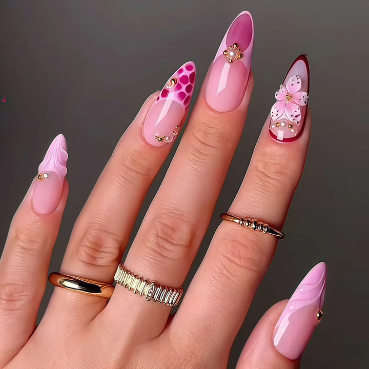 Elegant Floral Acrylic Nail Extensions Bowlift