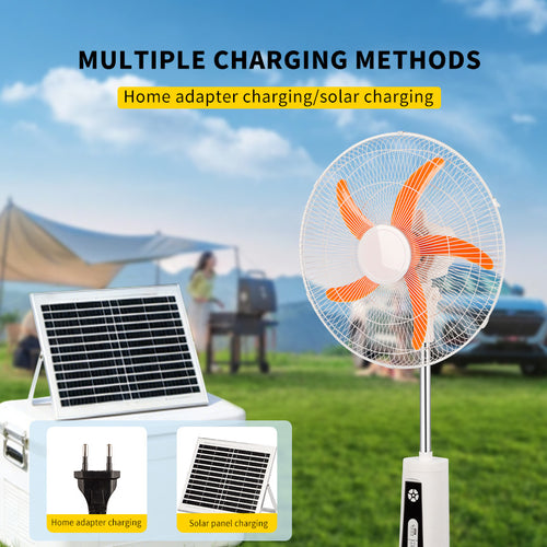 Unisex nan adjustable stand fan with solar panel, brushless motor, USB charging port and LED emergency light Bowlift
