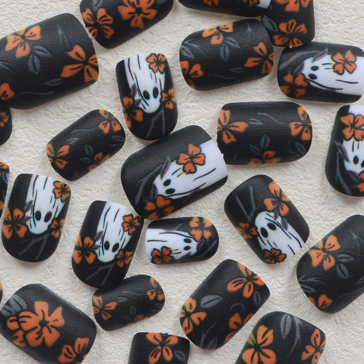 Acrylic nail set with spooky ghost design and floral accents Bowlift