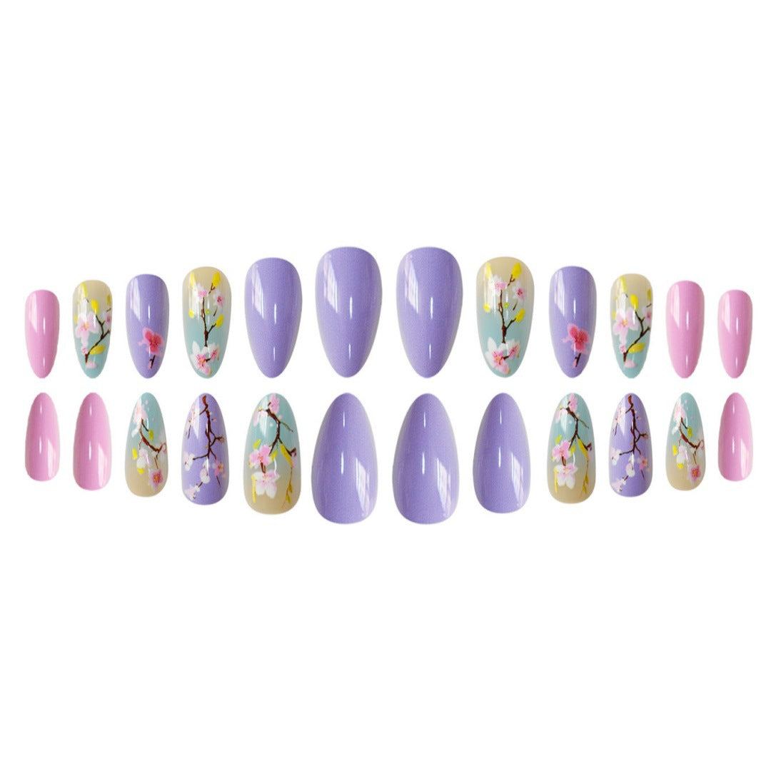 Artistic Floral Press-On Nail Enhancements Bowlift