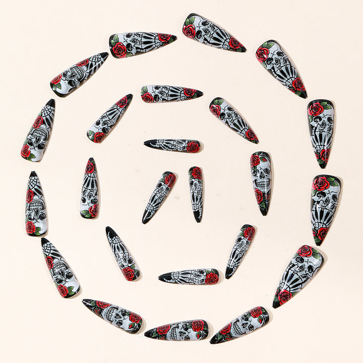 Gothic Skull and Rose Nail Art Set Bowlift