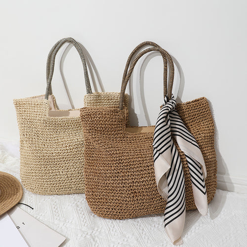 Handmade Massive Shopping Bag Made of Natural Material with Fashionable Scarf Bowlift