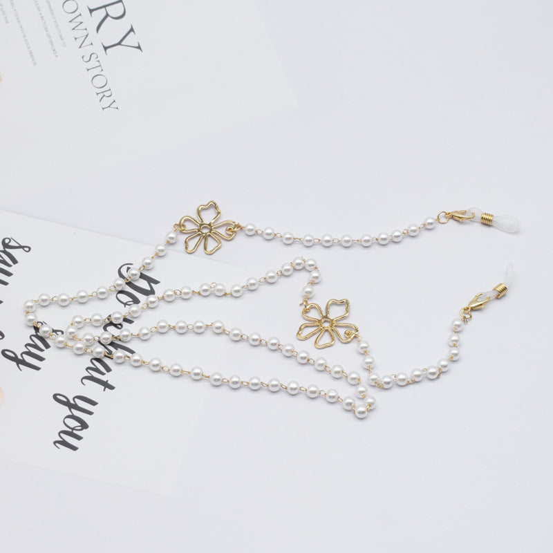 Pearl-Accented Floral Chain Eyewear Holder Bowlift