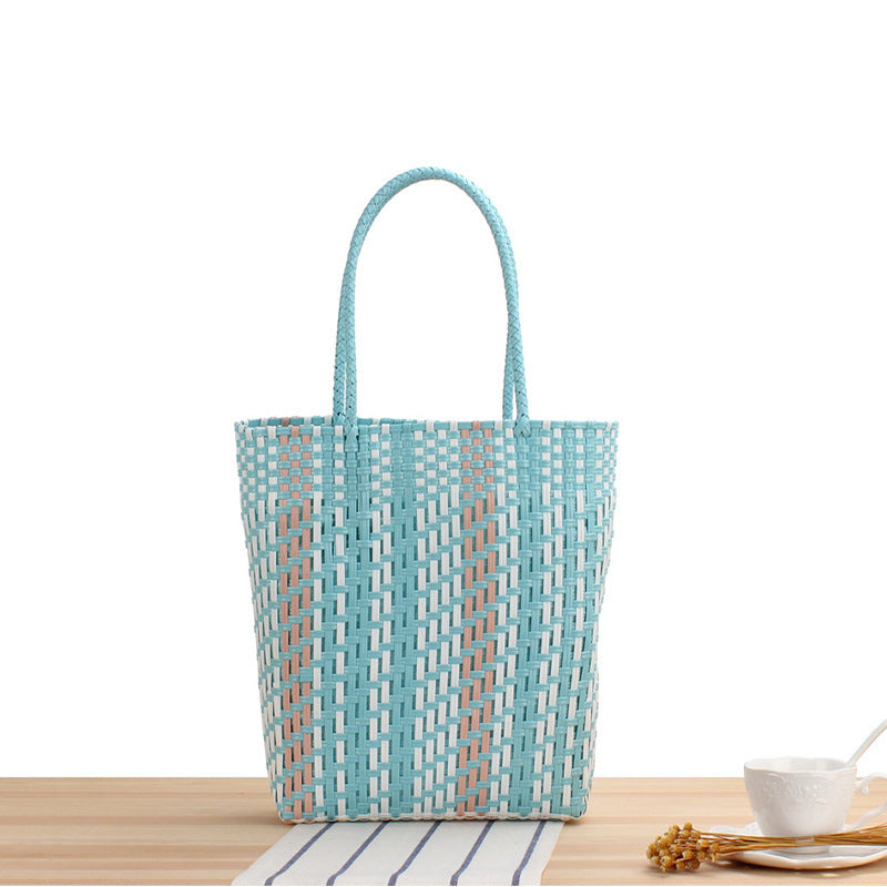 Braided Tote Bag with Colorful Design Bowlift