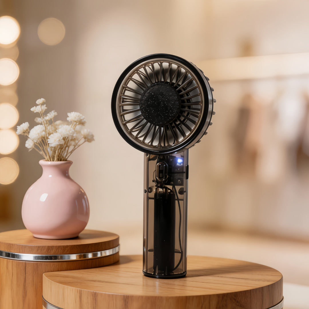 Women's portable mini hand fan with USB charging function and flexible tilt mechanism Bowlift