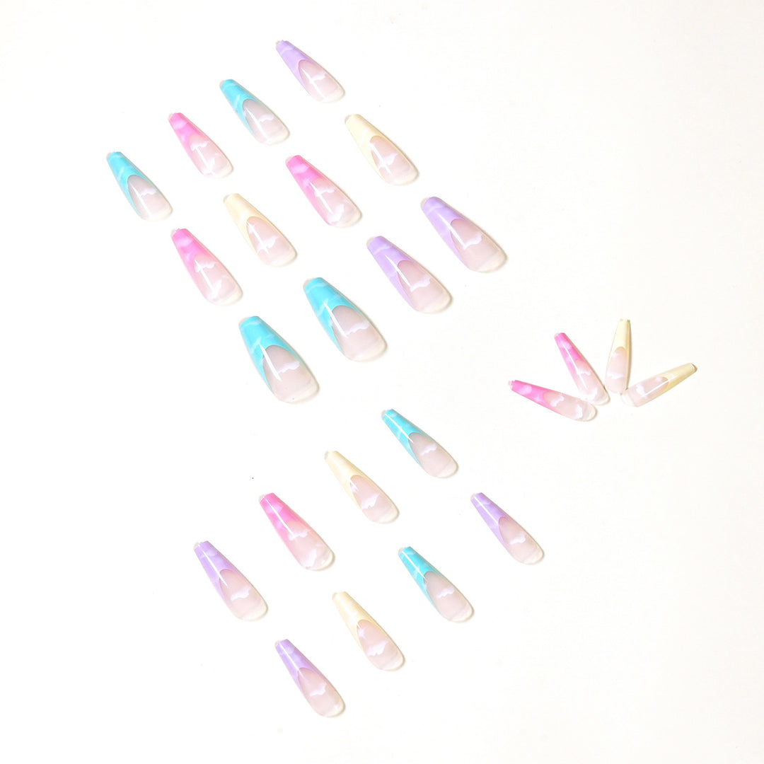Artistic Acrylic Nails with Cloud Design Bowlift