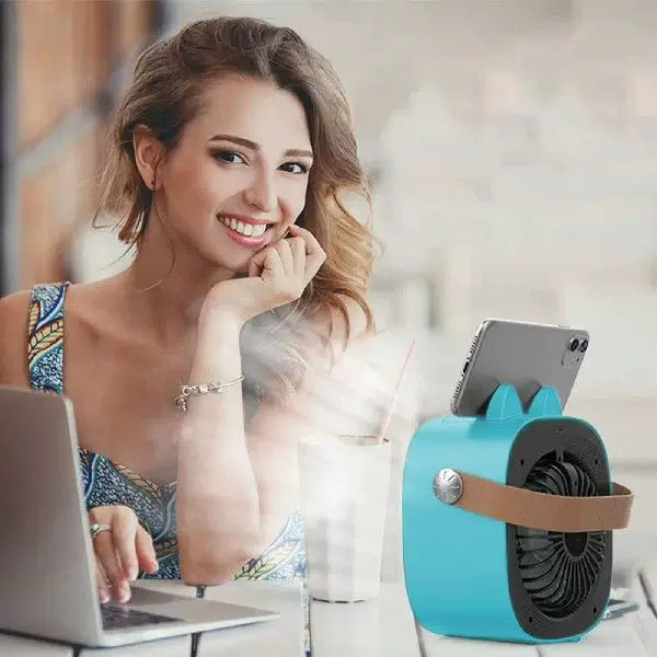 Unisex One Size compact USB rechargeable personal mist cooler with adjustable grid air humidifier and leather carrying strap Bowlift
